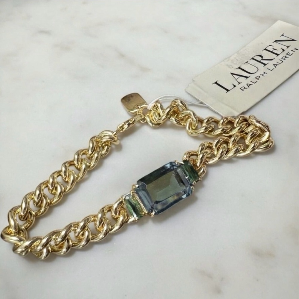 Lauren Ralph Lauren Gold-Tone Chain Bracelet with Blue-Green Stone